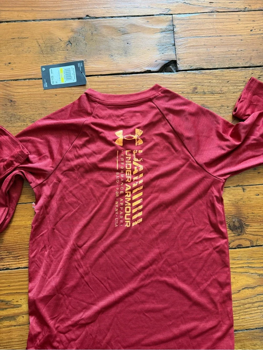 Under Armour Men’s Long Sleeve Tech Shirt - Deep Red with Orange Logo